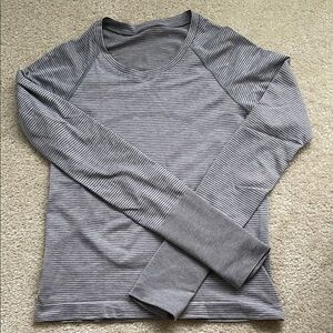 lululemon athletica Gray Striped Long Sleeve Swiftly Tech running shirt